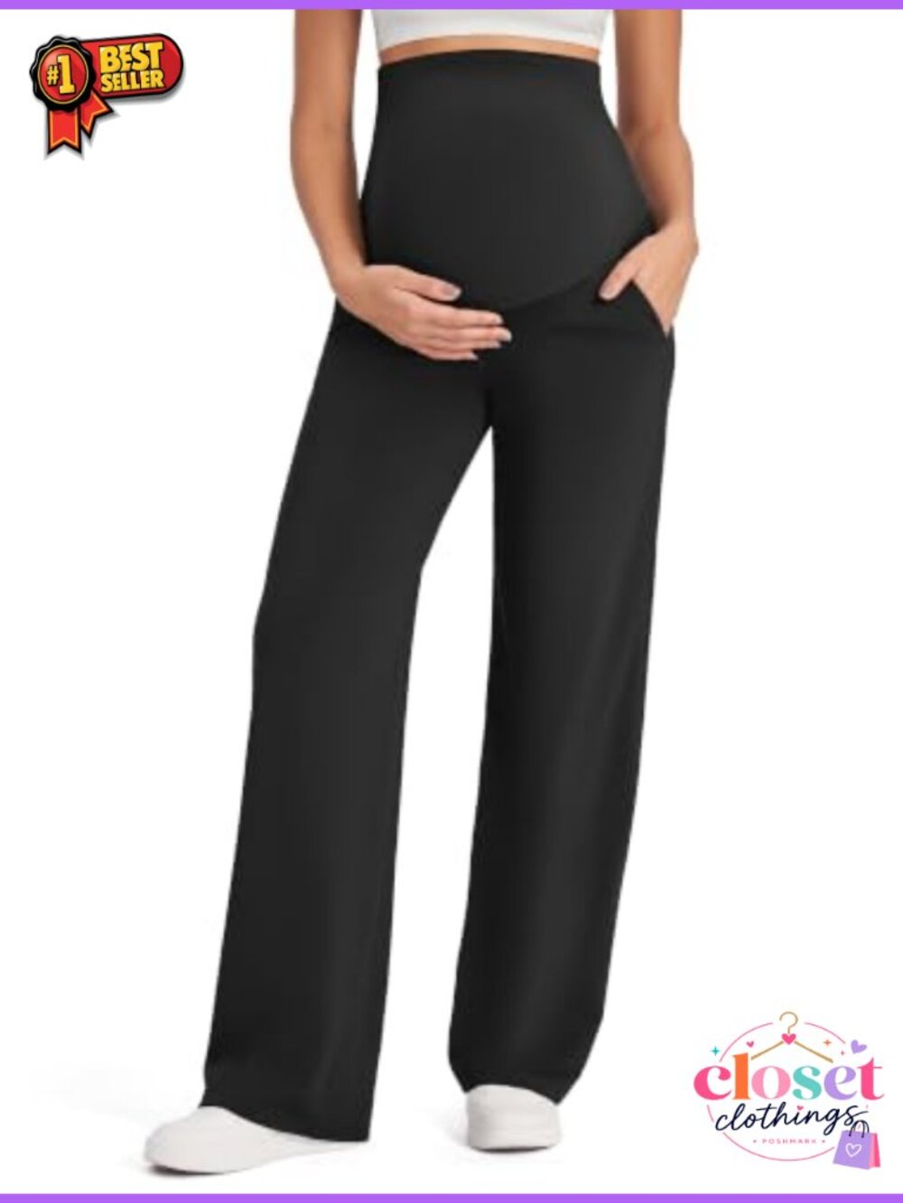 Maternity Over the Belly Pregnancy Work Pants Nylon 66 4-Way Stretch